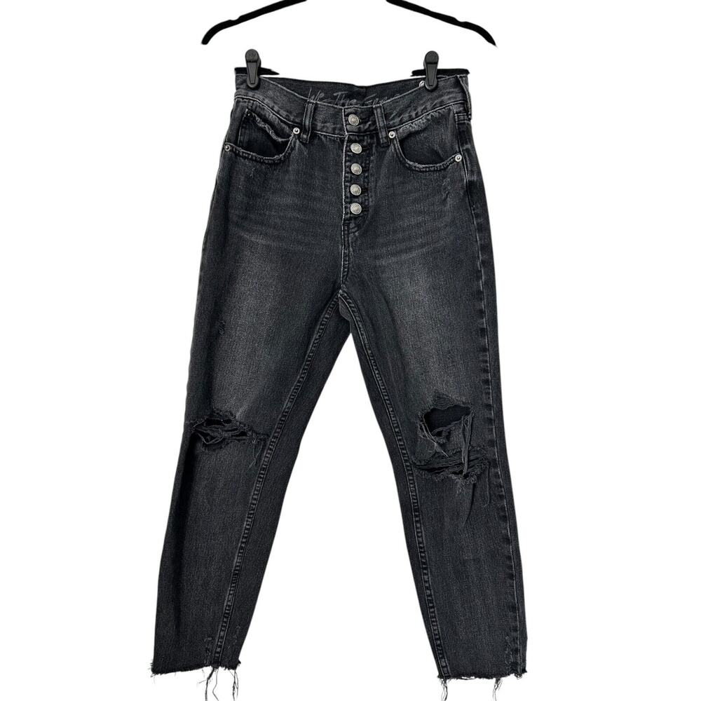 We The Free Jeans 26 Reg High Rise Black Destroyed Exposed Button Fly Raw Hem